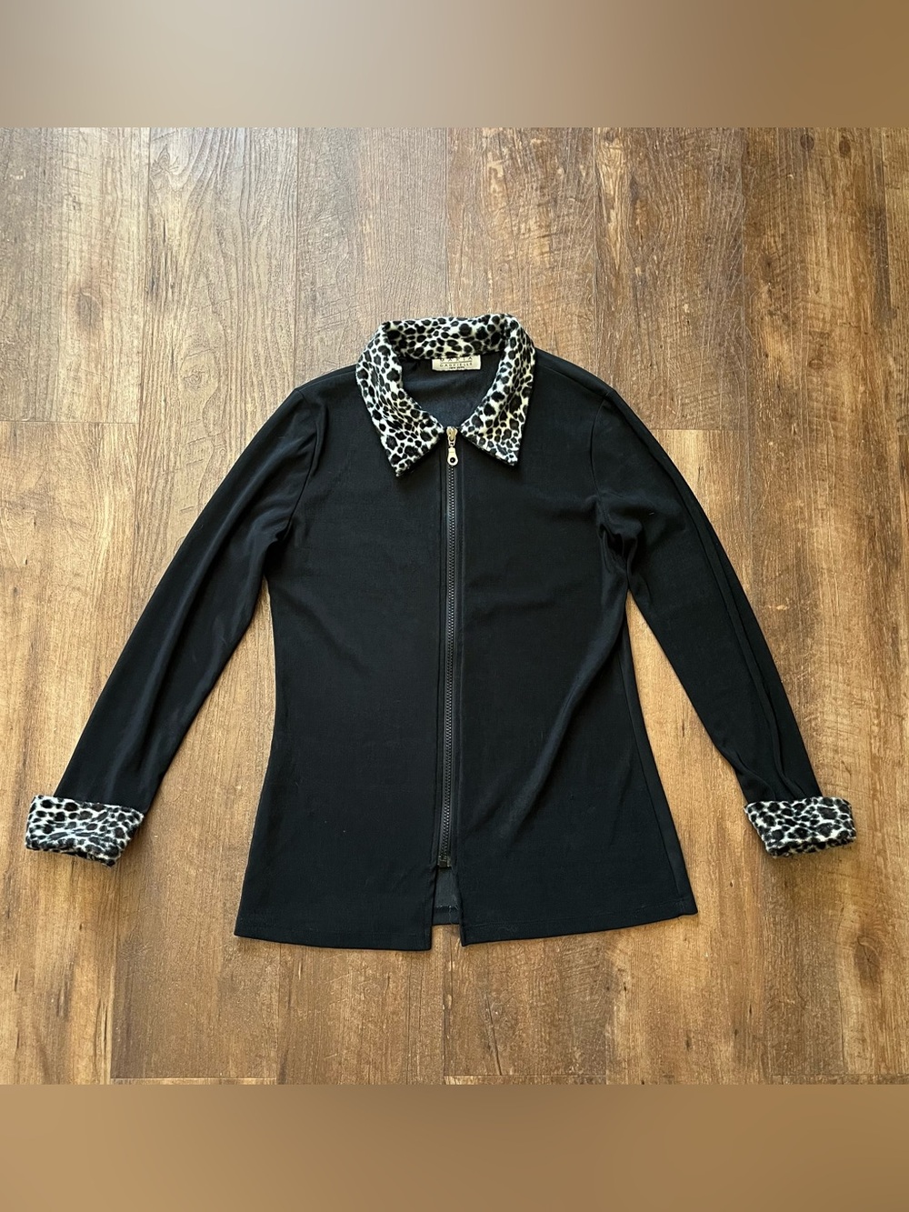 Vintage Maria Gabrielle black leopard cuffs collar lightweight jacket medium